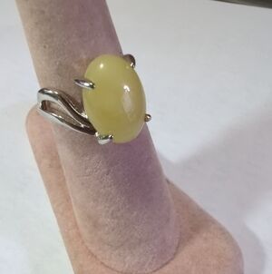 Silver 🔥 Yellow Agate Ring Size 6 Oval Yellow Cabochon Ring New